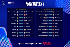 Jadwal dan Link Siaran Langsung Liga Champion 2024/25 Matchweek 4 di Vidio Pekan Ini