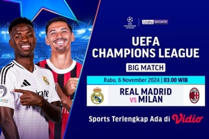 Siaran Langsung Liga Champions: Real Madrid vs AC Milan Matchweek 4 di Vidio Pekan Ini