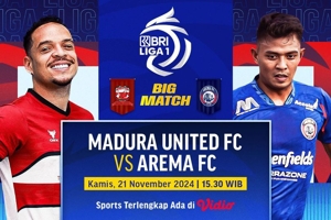 Jadwal Siaran Langsung BRI Liga 1: Madura United FC vs Arema FC Pekan Ini di Vidio