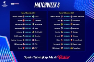 Jadwal Siaran Langsung Liga Champions 2024/25 Matchday ke-6 di Vidio Pekan Ini