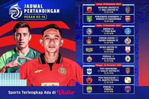 Jadwal dan Live Streaming BRI Liga 1 2024/25 Matchweek 16 di Vidio Pekan Ini